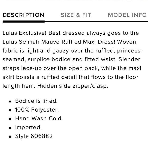 NEW ✨ Lulu’s Selmah Mauve Ruffled Lace-Up Maxi Dress M - Picture 4 of 13